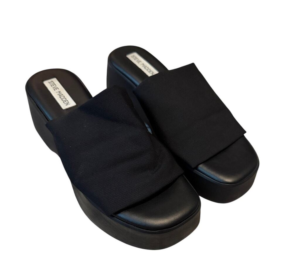 Steve Madden Slinky 30 Black Chunky Platform Slide Sandals Size 9.5 / 40
